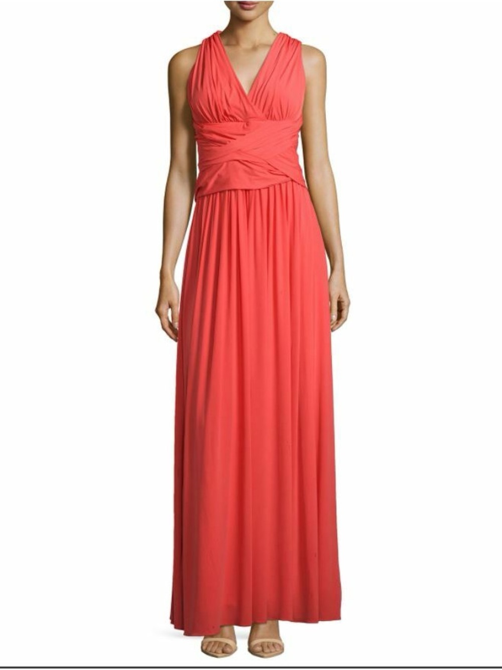 Sleeveless Coral V-Neck Maxi Dress. Halston Heritage from Revolve.